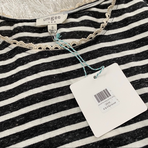 UMGEE Black & Grey Striped Ruffle Tunic Top - Picture 4 of 4